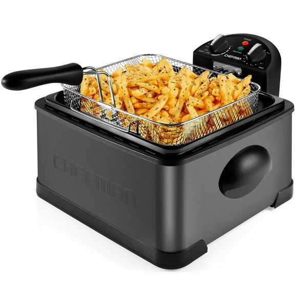 Chefman 4.5L Deep Fryer, XL Capacity, Adjustable Temperature & Timer - Black Stainless Steel