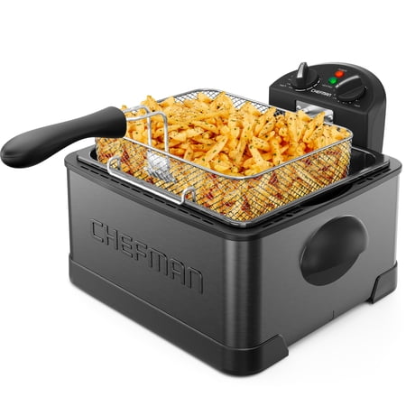 Chefman 4.5L Deep Fryer, XL Capacity, Adjustable Temperature & Timer - Black Stainless Steel