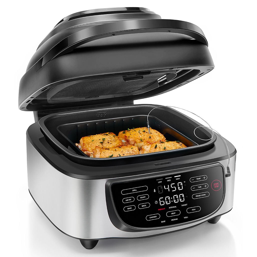 PowerXL 1550W 6-qt 12-in-1 Grill Air Fryer Combo with Glass Lid