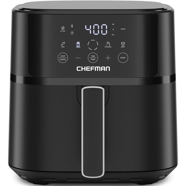 Chefman 6 Qt Compact Digital Touch Air Fryer w/ Hi-Fry & Shake Reminder - Black