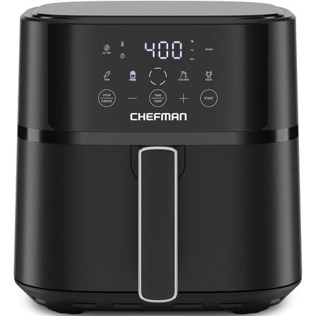 Chefman 6 Qt Compact Digital Touch Air Fryer w/ Hi-Fry & Shake Reminder - Black