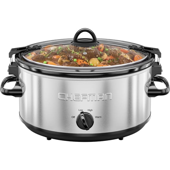 Chefman 6 Qt. Slow Cooker w/ Locking Lid and Three Heat Settings - Stainless Steel