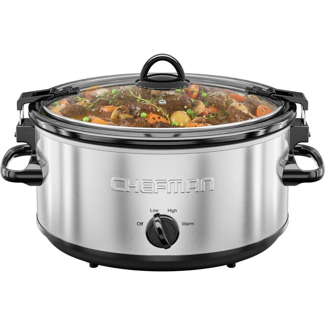 Chefman 6 Qt. Stainless Steel Slow Cooker with Locking Lid, Removable
