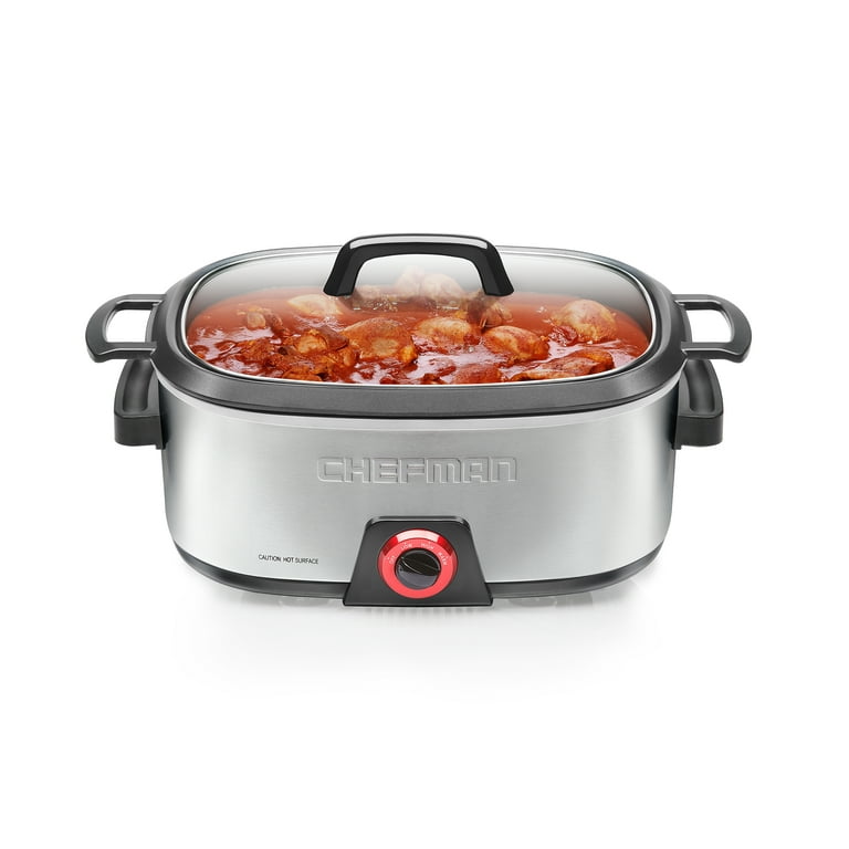Portable 6 Quart Set & Digital Programmable Slow Cooker with Lid Lock,  Temperature Probe & Defrost Setting, with Lid, Silver