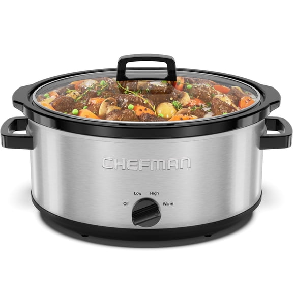 Chefman 7-Quart Family Size Electric Slow Cooker, Dishwasher-Safe Crock - Stainless Steel