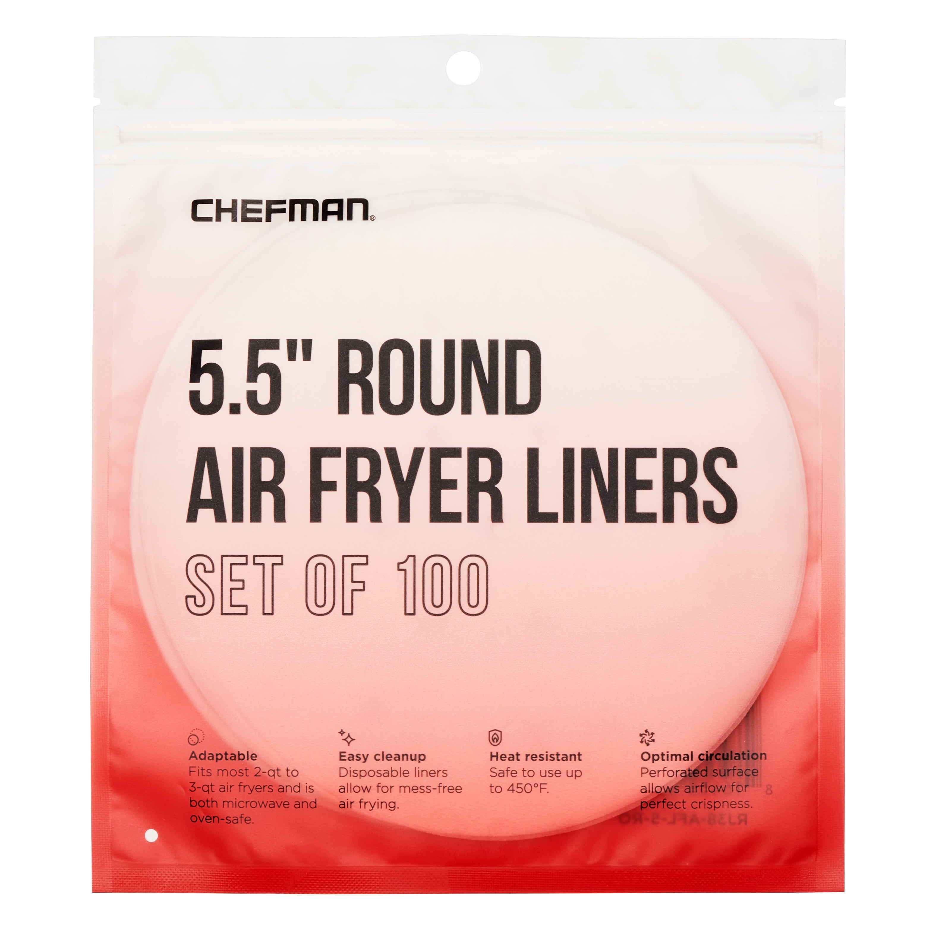 Chefman Air Fryer Liners, Disposable, Heat Resistant, 100 Pack, 5.5 inch Round Parchment Paper