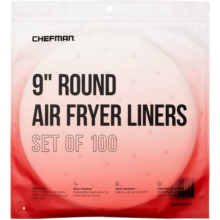 Chefman Disposable, Heat-Resistant Air Fryer Liners, 100 Pack, 9 inch Round