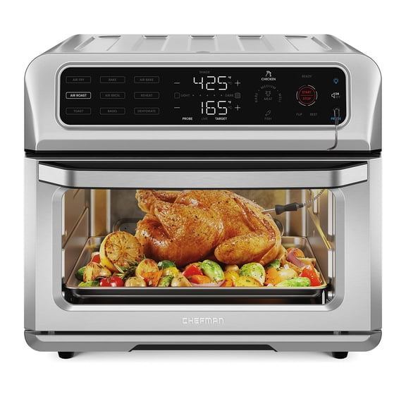 Chefman Air Fryer Toaster Oven Combo with Probe Thermometer, 12-In-1 Stainless Steel Convection Countertop, 10 Inch Pizza, 4 Slices of Toast, Cooking, Baking, Toasting, Roaster Oven Airfryer 20QT (Re