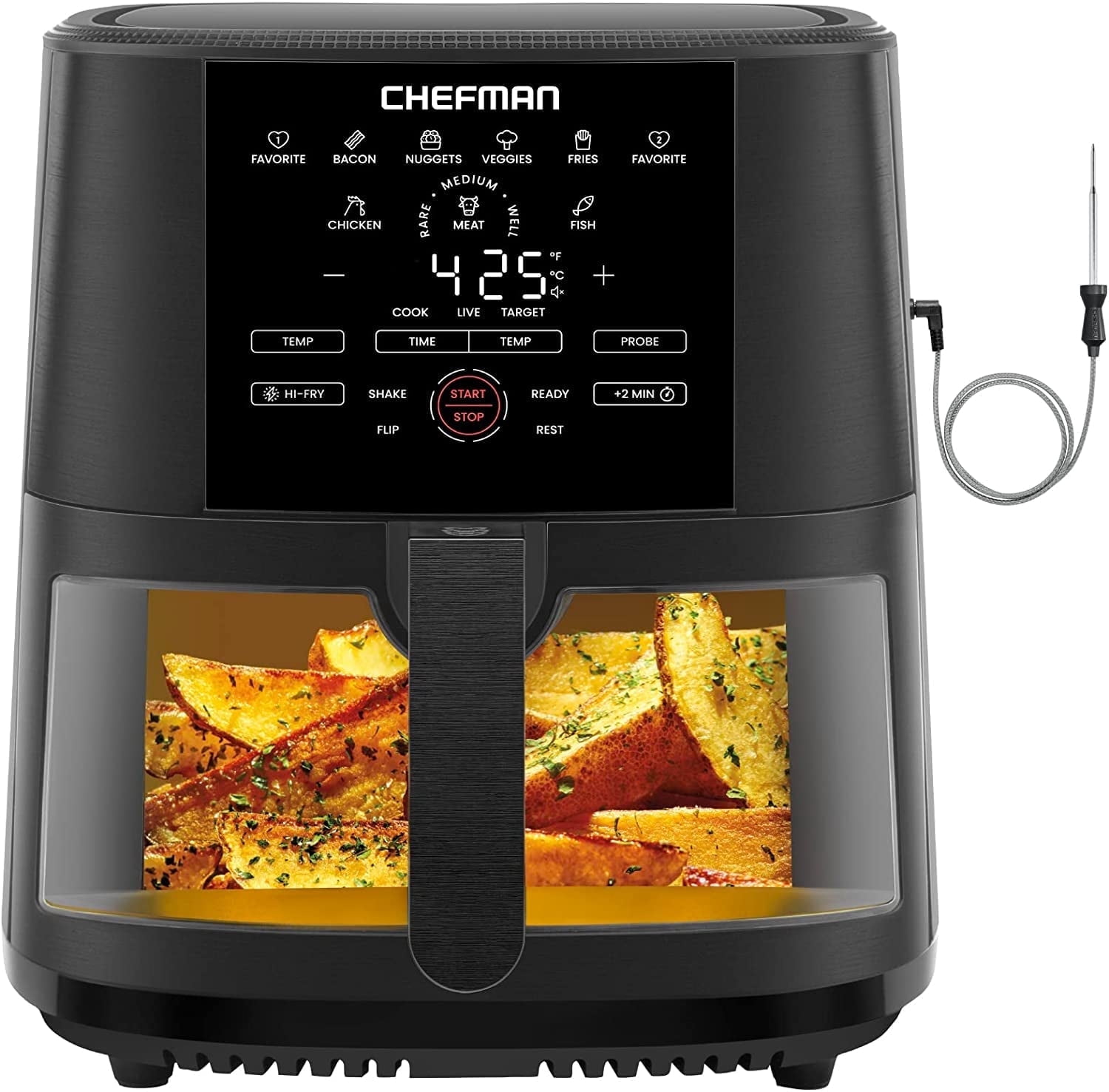 Chefman Air Fryer w/ Digital Touch Display, 8 Qt. Capacity, Windowed Basket - Black, New
