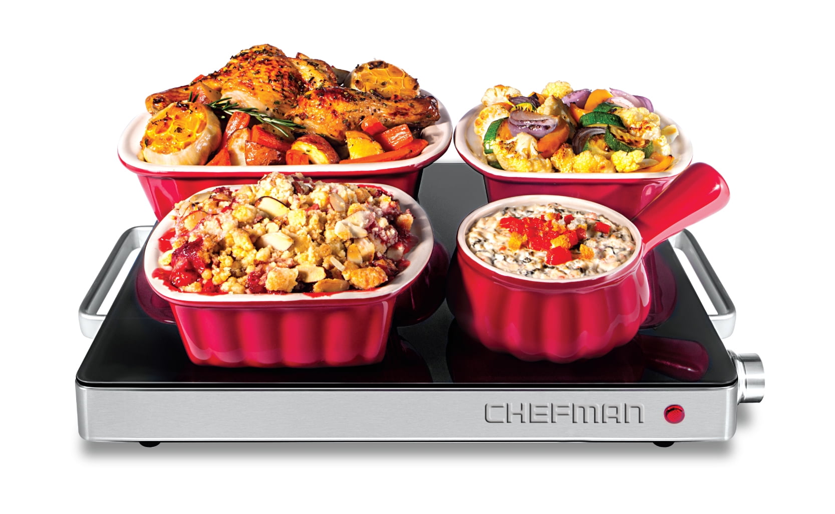 Chefman Long Electric Warming Trays Stainless Steel Glass Surface