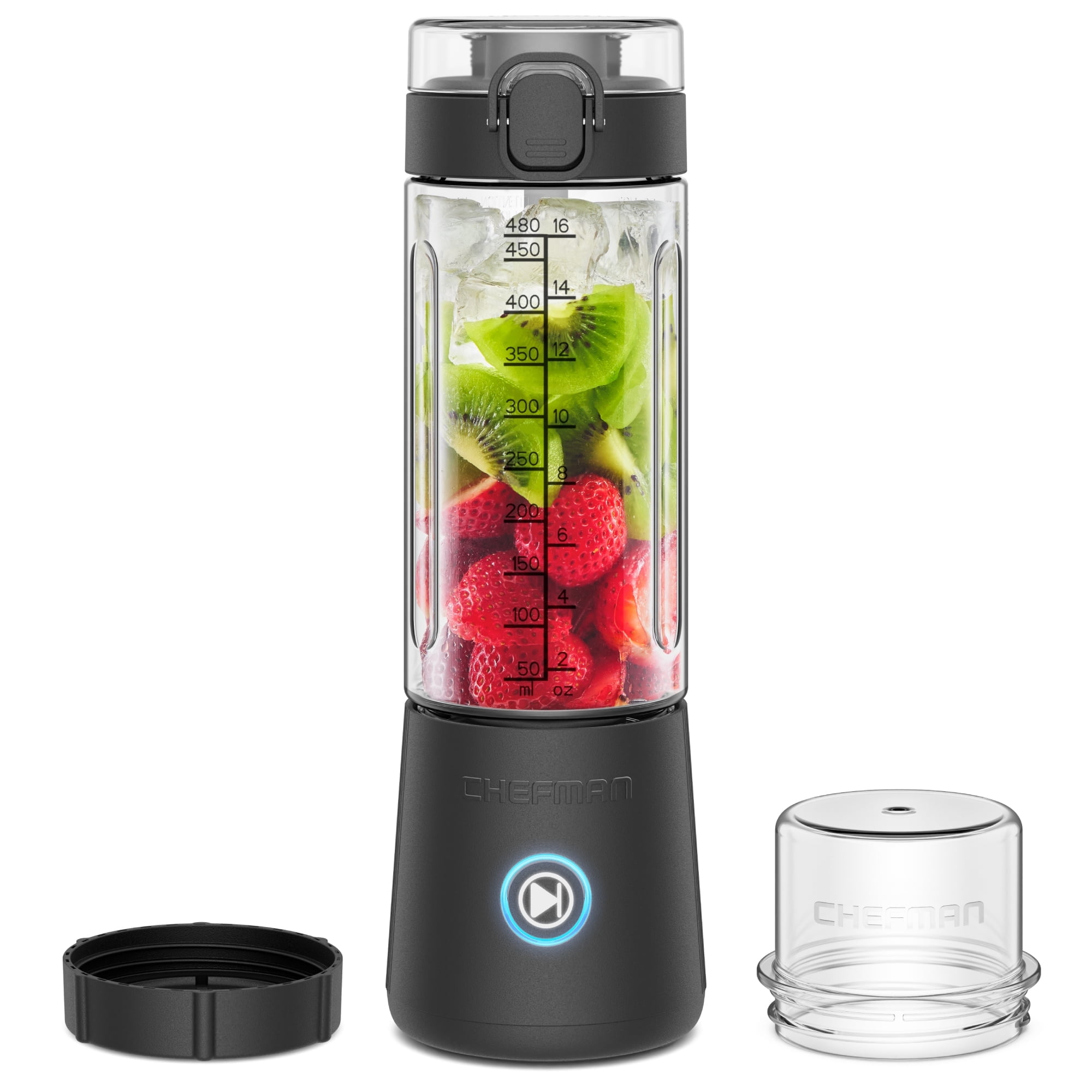 Chefman Cordless Portable Blender, Rechargeable 16 oz. Blender w/ Stainless-Steel Blades – Black