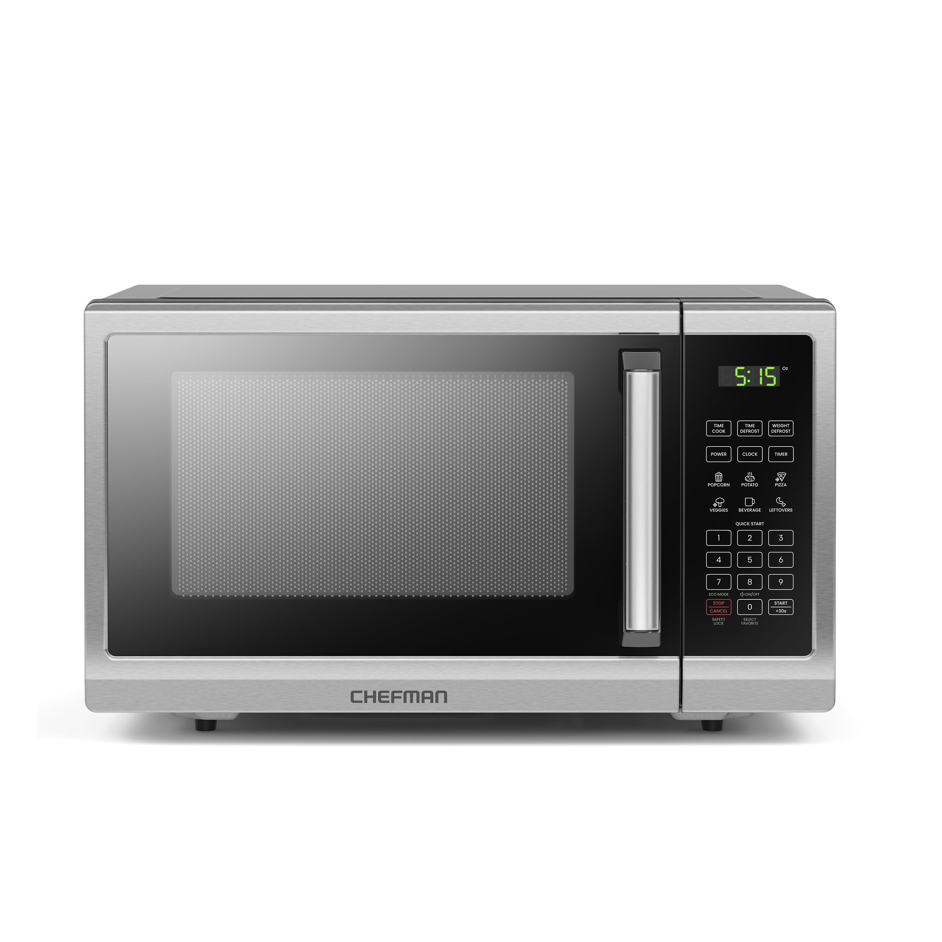 Chefman 0.9 Cu ft Countertop Microwave Oven, 900 Watts Stainless