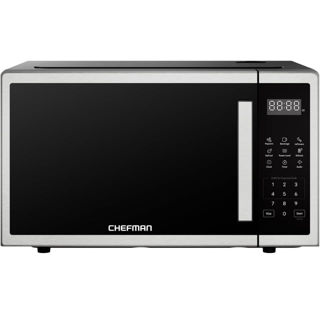 Chefman Countertop Microwave Oven 1.1 Cu. Ft., 1000W, 3 Presets, & 10 Power Levels – Stainless Steel