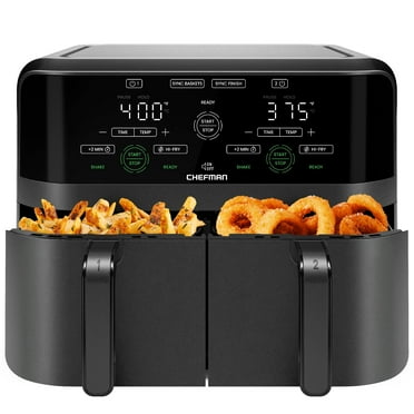 Chefman Dual Basket Air Fryer w/ Digital Touchscreen, 2 Independent 3 Qt Baskets, Sync Finish - Black, New