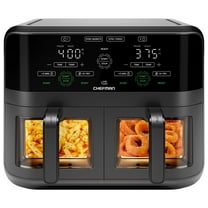 Chefman Dual Basket Digital Air Fryer w/ Easy View Windows, 2 Independent 3 Qt Baskets - Black, New