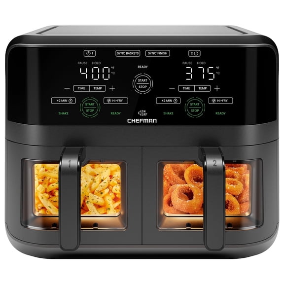 Chefman Dual Basket Digital Air Fryer w/ Easy View Windows, 2 Independent 3 Qt Baskets - Black