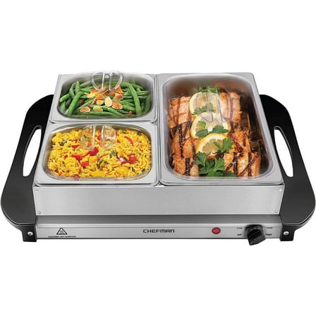 Open Box Chefman Electric Buffet Server   Warming Tray 14" x 14" w/ Adjustable Temp - Stainless Steel, New