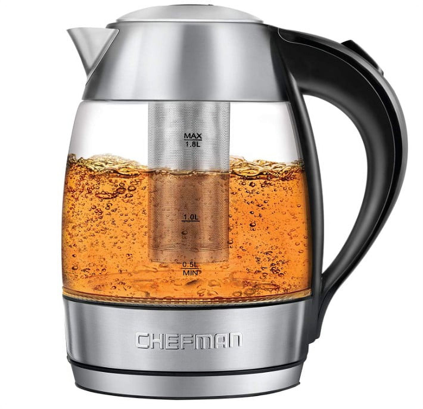 Chefman Fast Boiling 1.8L Electric Glass Kettle, Removable Tea Infuser, LED  Lights, Stainless Steel