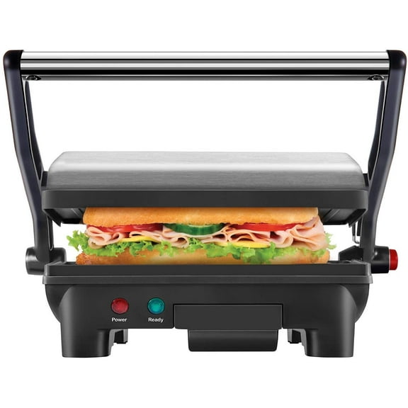 Chefman Electric Panini Press Grill and Gourmet Sandwich Maker w/ Non-Stick Coated Plates, Opens 180 Degrees to Fit Any Type or Size Food, Dishwasher Safe Removable Drip Tray, Stainless Steel/Black