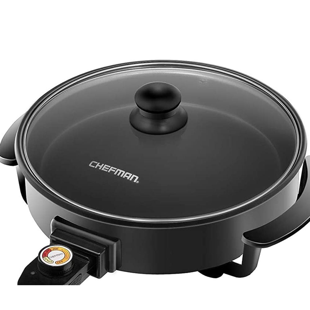 Electric Skillet, 12 Inch Deep Non Stick Electric Frying Pan with Standable  Glass Lid, 3 Marked Heating Levels, Heat Resistant Handles and Dishwasher  Safe, 1360W, Black, 6x12x2.8 inch 