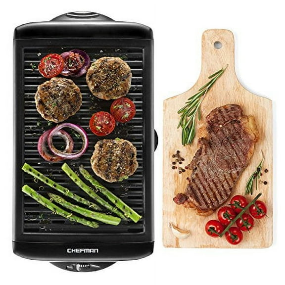 Chefman Electric Smokeless Indoor Grill w/ Non-Stick Cooking Surface & Adjustable Temperature Knob from Warm to Sear for Customized BBQ Grilling Dishwasher Safe Removable Water Tray Black