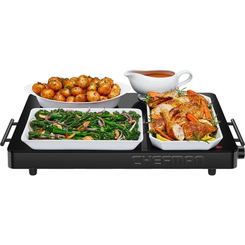 Chefman Electric Warming Tray w/ Adjustable Temperature Control, 21 x 16 Glass-Top Surface  Black