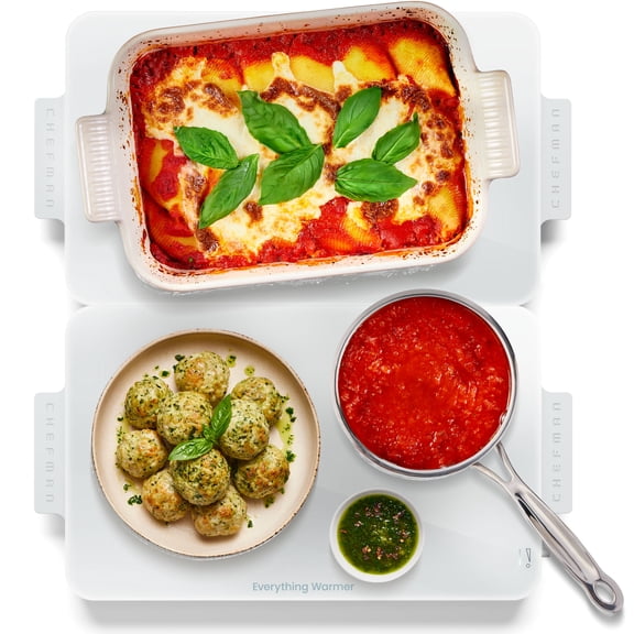 Chefman Everything Warmer Modular Expanding Warming Tray, Two 10” x 16” Trays - Concrete