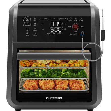 Chefman ExacTemp 12 Quart 5-in-1 Air Fryer with Integrated Smart Thermometer, 28 Presets - Black - Black