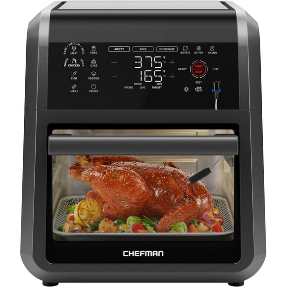 Chefman ExacTemp 12 Quart 5-in-1 Air Fryer with Integrated Smart Thermometer, 28 Presets - Black