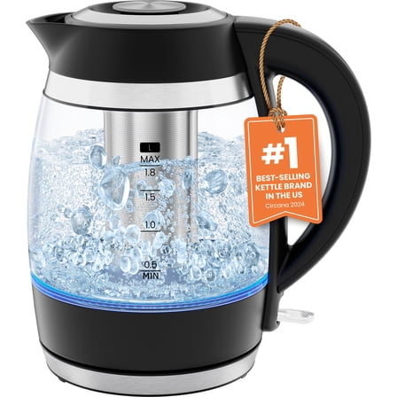 Chefman Fast-Boil 1.8L Electric Kettle with Tea Infuser, LED Lights - Black