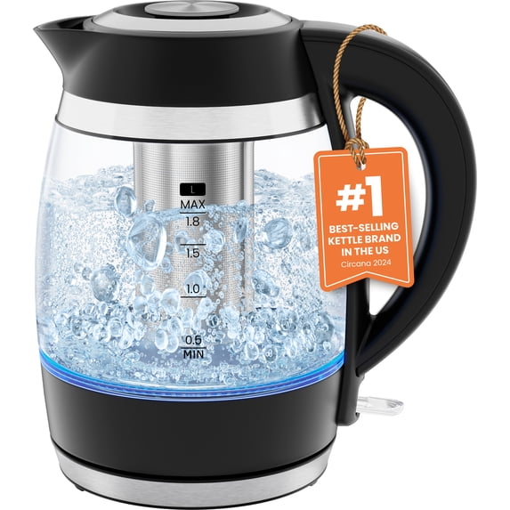 Chefman Fast-Boil 1.8L Electric Kettle with Tea Infuser, LED Lights - Black
