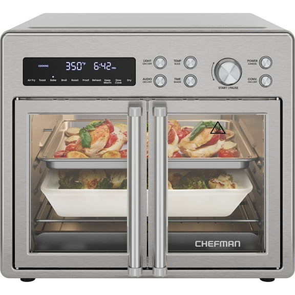 Chefman French Door 10-in-1 Toaster Oven Air Fryer, 26-Quarts, Fits 12-Inch Pizza – Stainless Steel