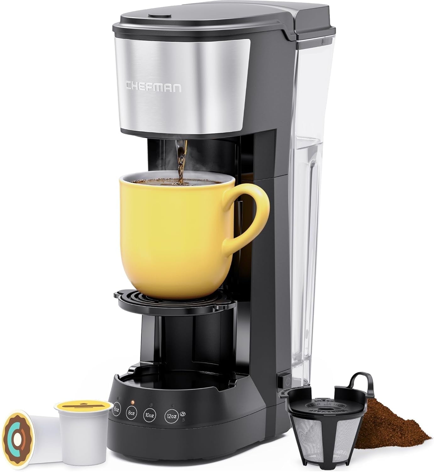 Chefman InstaCoffee Max+ Single Serve Coffee Maker w/ 40oz Reservoir, Cup Lift, Reusable Filter - Black