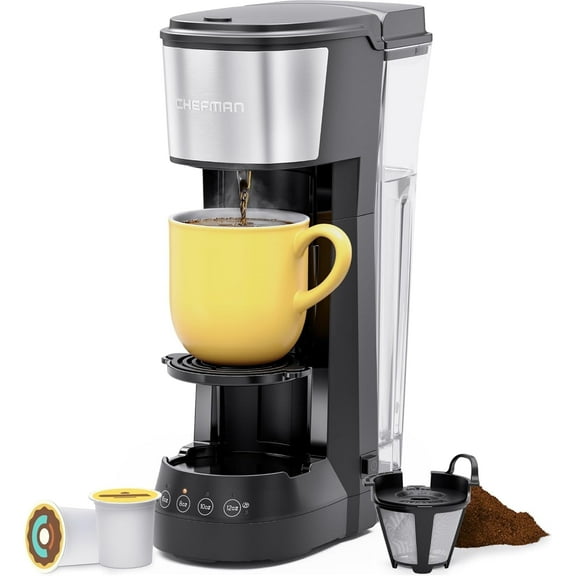 Chefman InstaCoffee Max+ Single Serve Coffee Maker w/ 40oz Reservoir, Cup Lift, Reusable Filter - Black