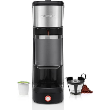 Chefman Insta-Coffee Max Single Serve Coffee Maker w/ Cup Lift, K-Cups or Grounds, Black