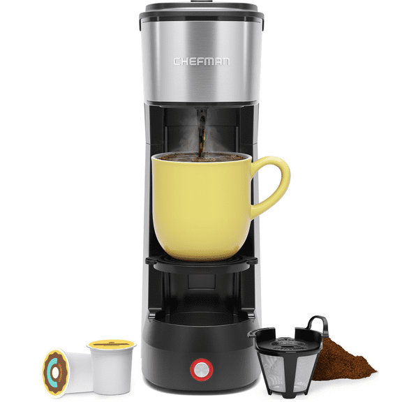 Chefman InstaCoffee Max Single Serve Coffee Maker w/ Cup Lift, Reusable Filter, K Cup Compatible - Black, New
