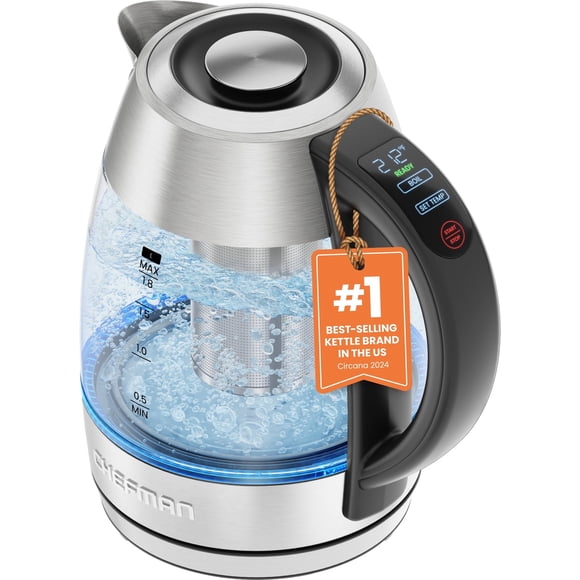 Chefman Lightning 1.8L Custom-Temp Electric Kettle, 1750W with Tea Infuser - Stainless Steel