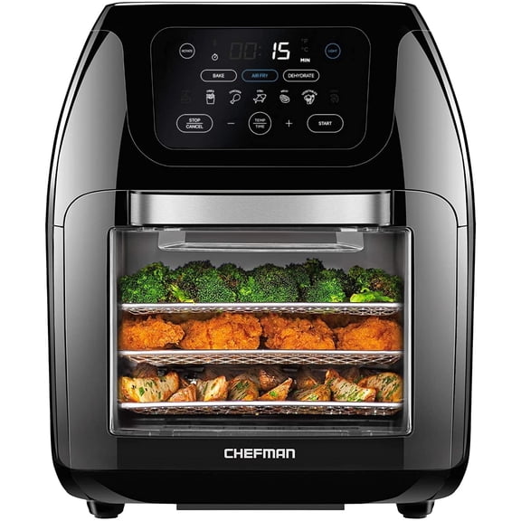 Chefman Multifunctional Digital 10 Qt. Air Fryer+ Rotisserie, Fry, Roast & Bake, 17 Presets - Black