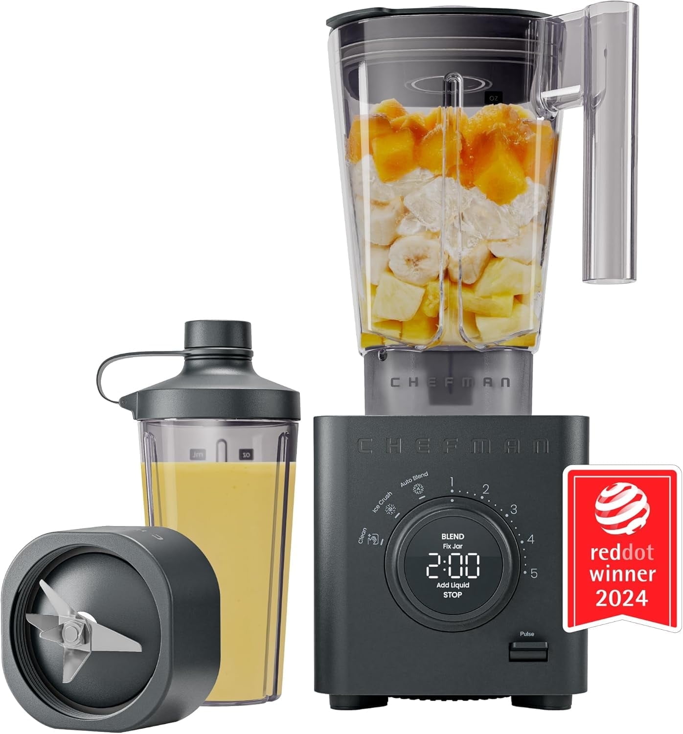 Chefman Obliterator 1380W Professional Blender w/ Auto Blend and 20oz Travel Jar – Black