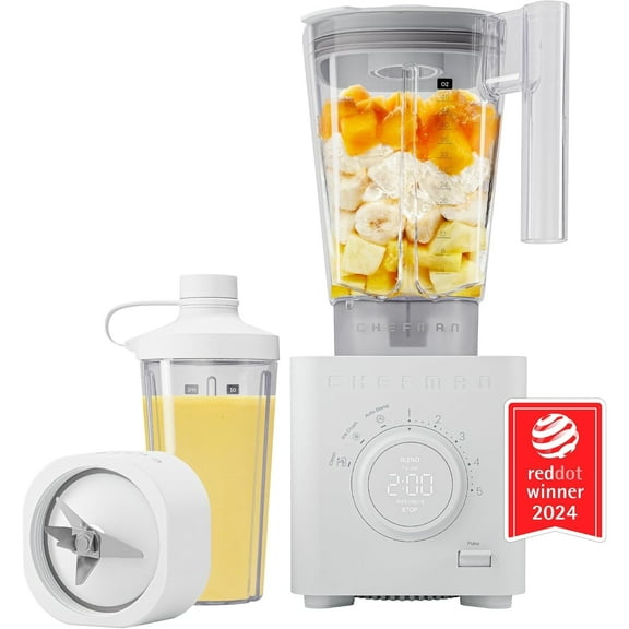 Chefman Obliterator 1380W Professional Blender w/ Auto Blend and 20oz Travel Jar – White