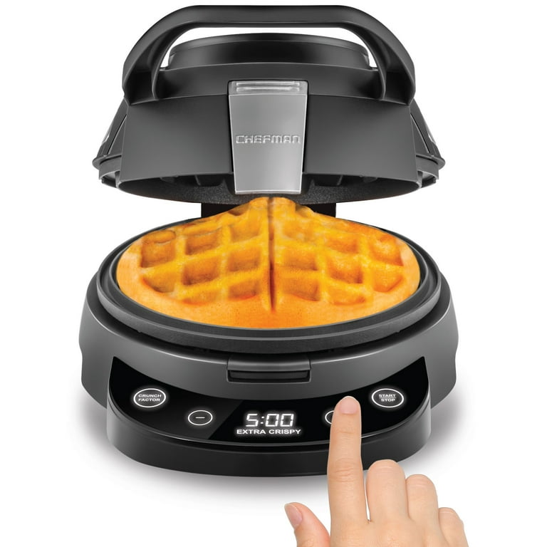 Chefman Perfect Pour Volcano® Belgian Waffle Maker w/ Nonstick Plates,  Cleaning Tool & Measuring Cup Included, Black 