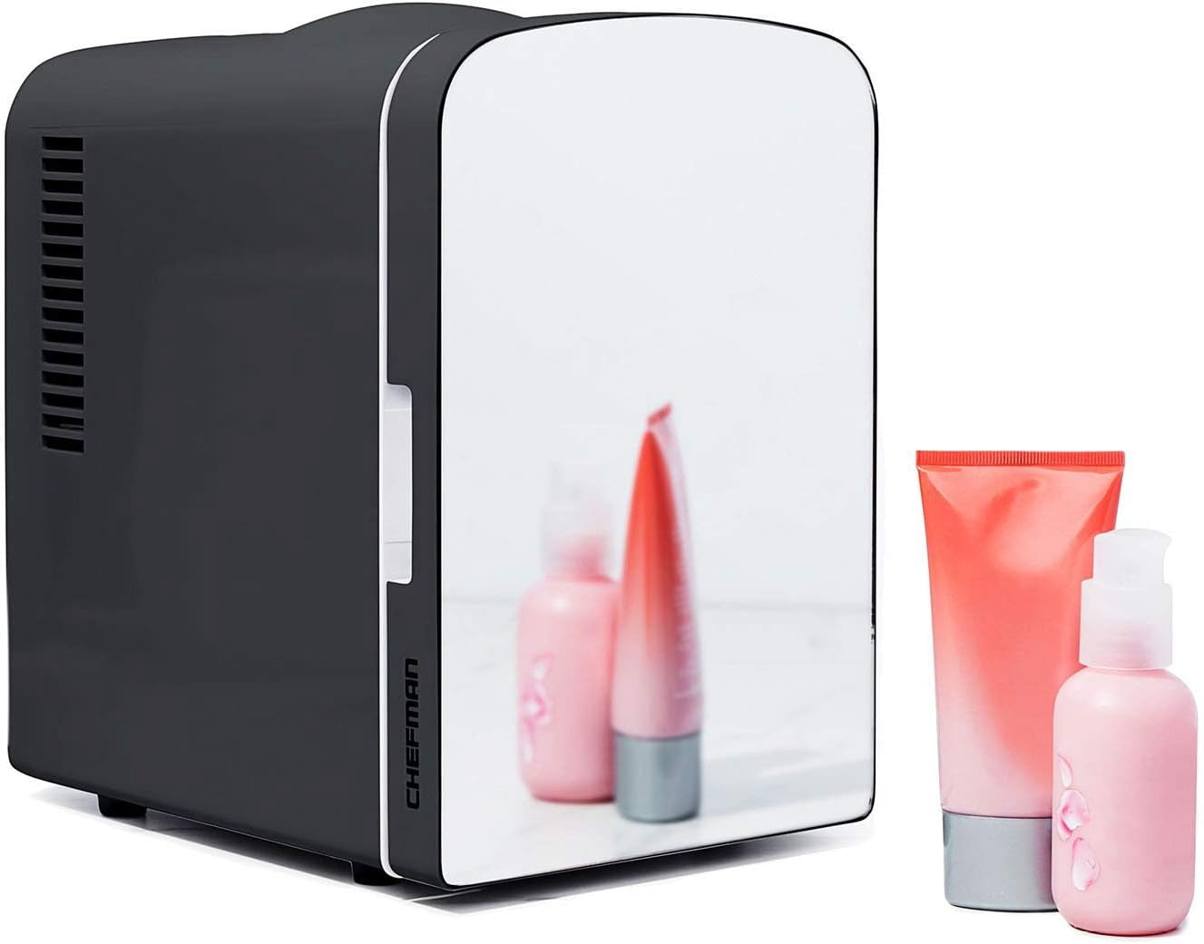 Chefman Portable Mirrored Beauty Mini Fridge, Skincare, Makeup, 4L Capacity, Black