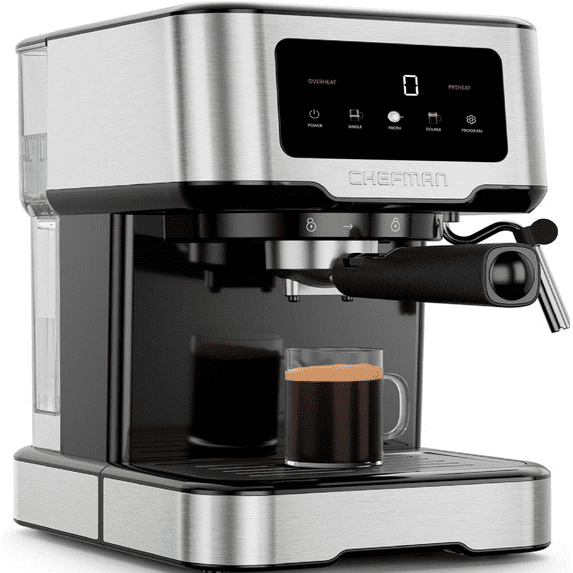 Chefman RJ54-SS-15-D-AM CraftBrew Espresso Machine, 15-Bar Pump Digital Espresso Maker W/Steam Wand for Latte & Cappuccino, Compact Espresso Coffee Machine W/ 1.5L Re