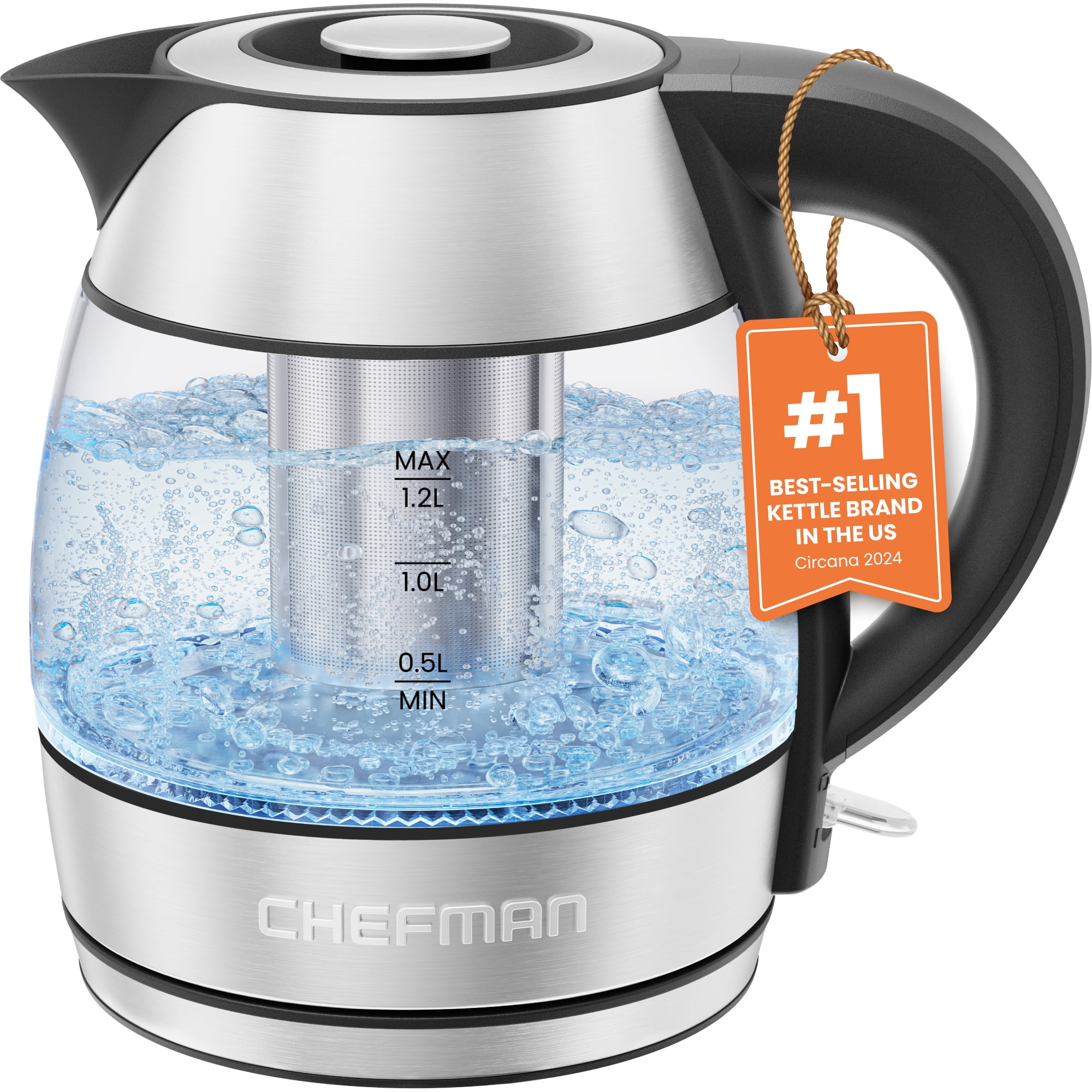 Chefman Rapid Boil 1.2L Electric Tea Kettle w/ Tea Infuser and Removable Lid  Stainless Steel, New  (图1) Chefman Rapid Boil 1.2L Electric Tea Kettle w/ Tea Infuser and Removable Lid  Stainless Steel, New  (图1)