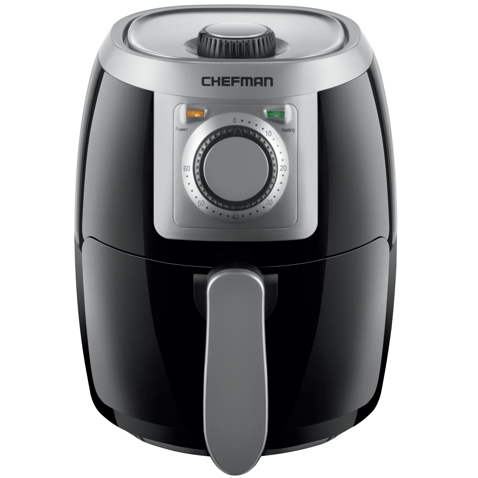 Compact Black and Silver Electric Air Fryer with Adjustable Temp Control