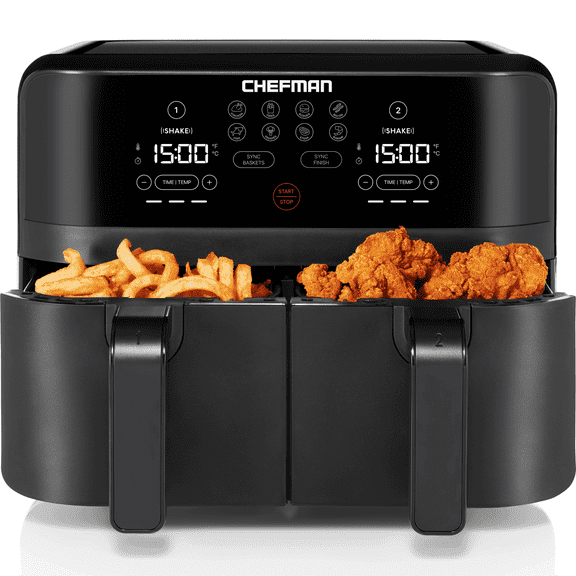 Chefman Turbofry Dual Basket Air Fryer w/ Digital Touch Display, 9 Qt Capacity - Black