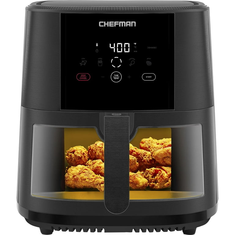Chefman Black 8 Quart Air Fryer with Cooking Thermometer, 8 Presets,  Easy-View Window, Black