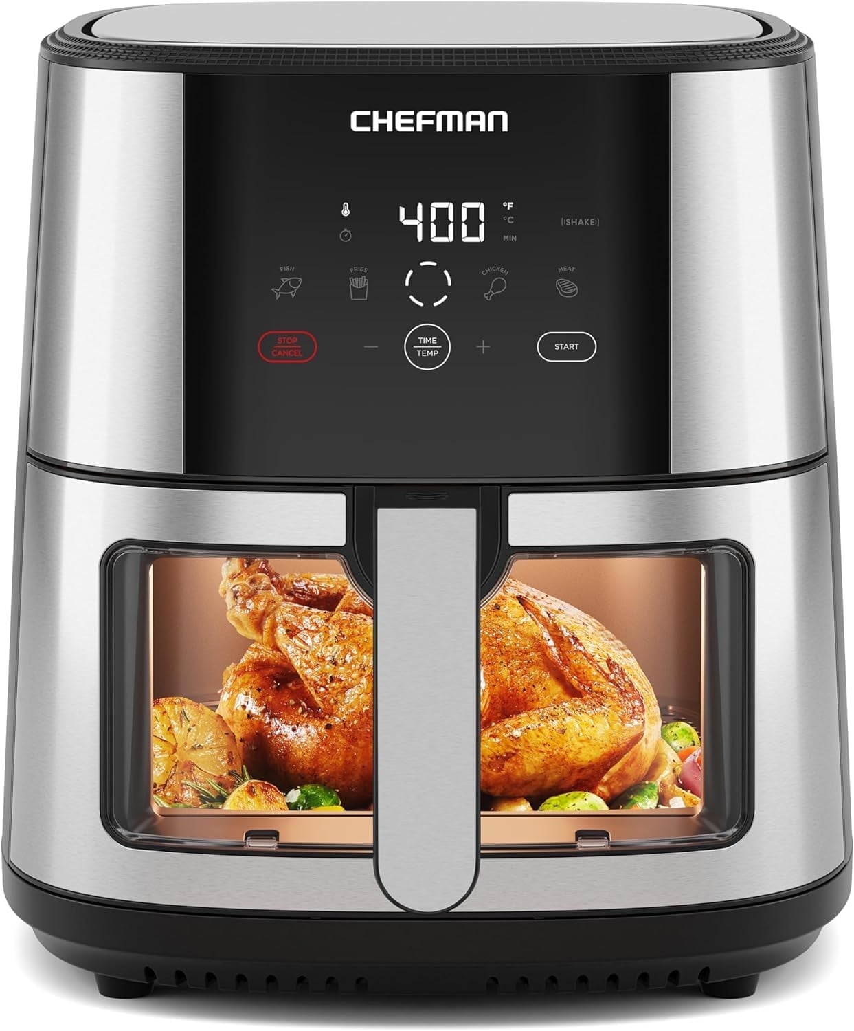 Chefman Turbofry Air Fryer w/ Digital Controls, 8 Qt Capacity, Windowed Basket - Stainless Steel