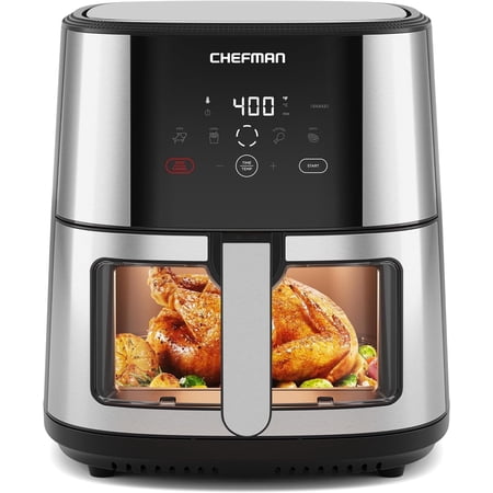 Chefman Turbofry Air Fryer w/ Digital Controls, 8 Qt Capacity, Windowed Basket - Stainless Steel