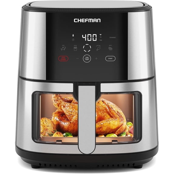 Chefman Turbofry Air Fryer w/ Digital Controls, 8 Qt Capacity, Windowed Basket - Stainless Steel